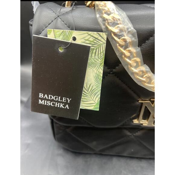 Badgley Mischka Big chain Crossbody Bag with big Diamond quilting Black - Picture 4 of 9